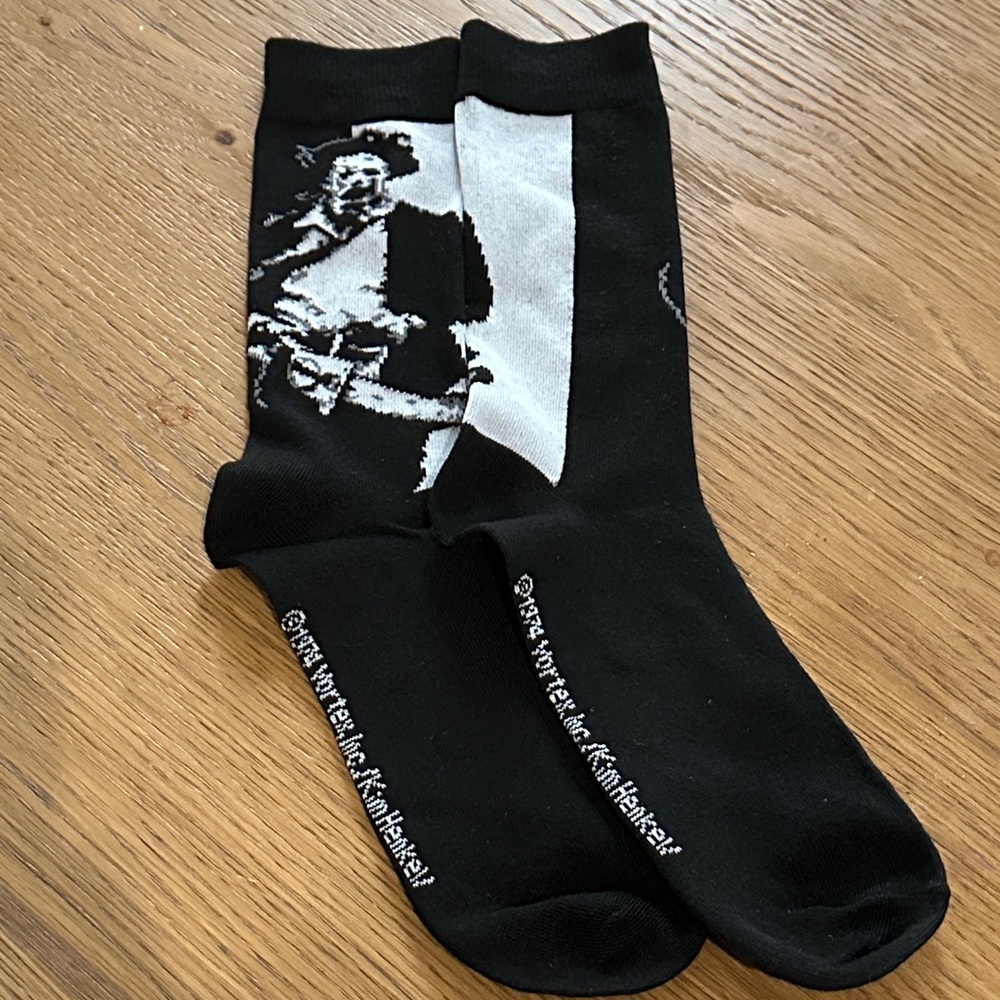 Black and White Leatherface Graphic Crew Socks